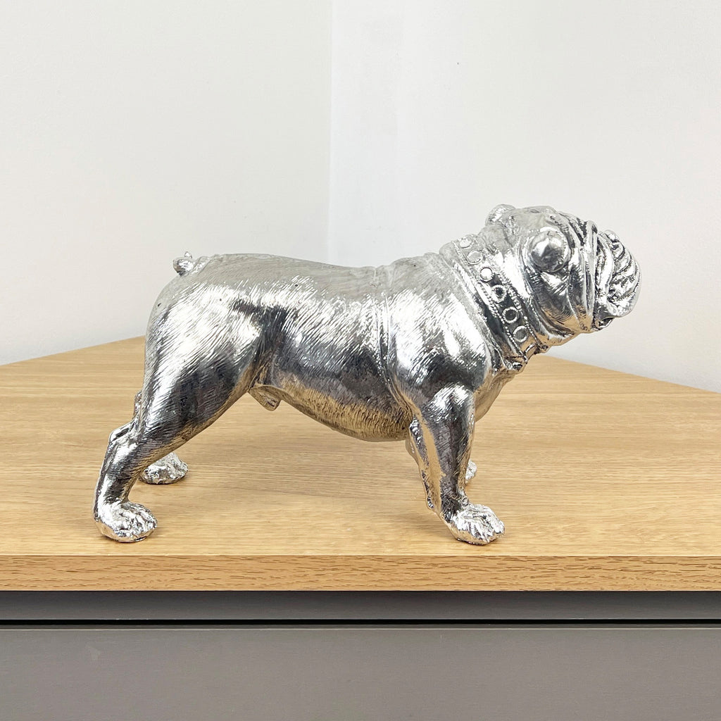 27.5cm Silver Bulldog Ornament - Resin