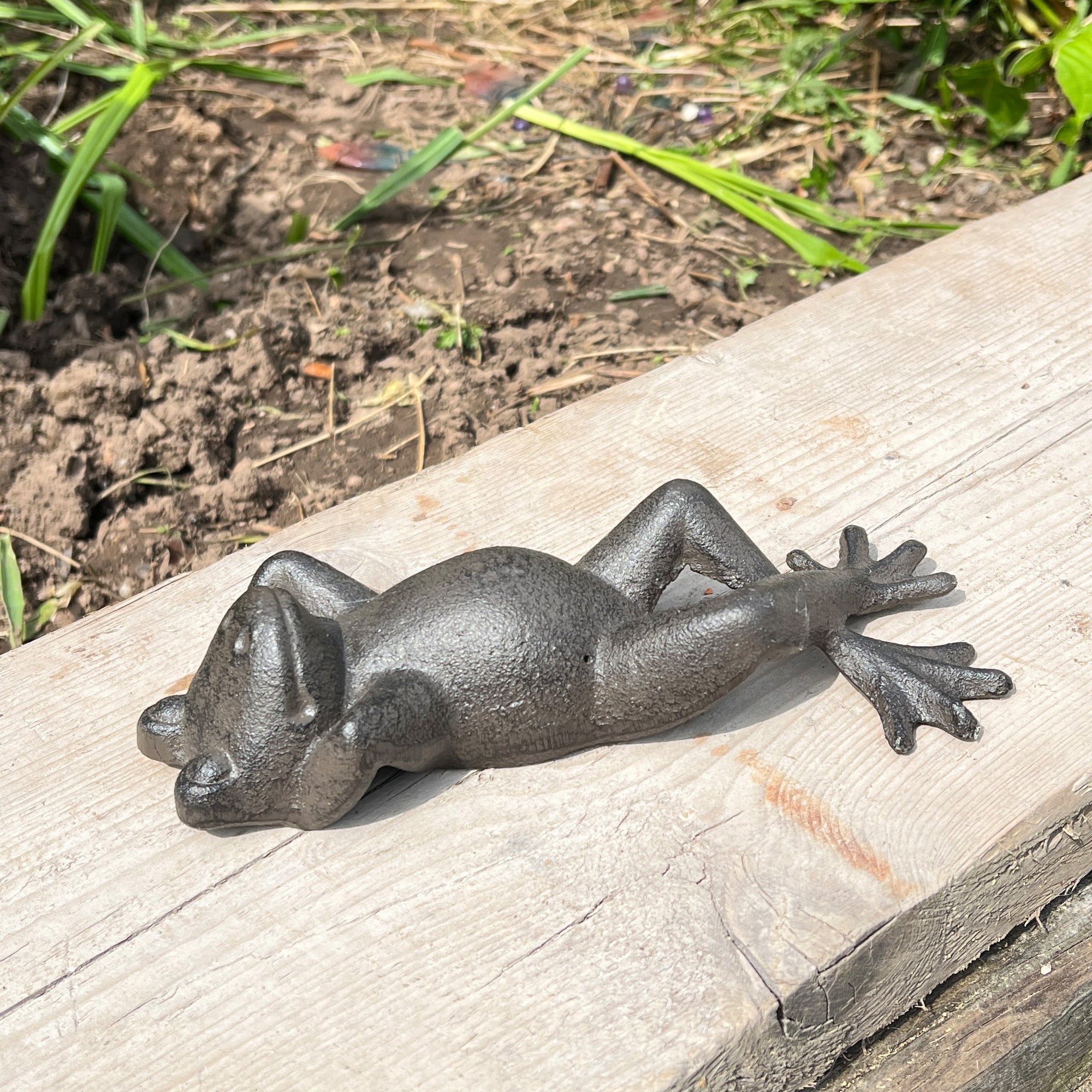 Sunbathing Frog Garden Ornament - Cast Iron