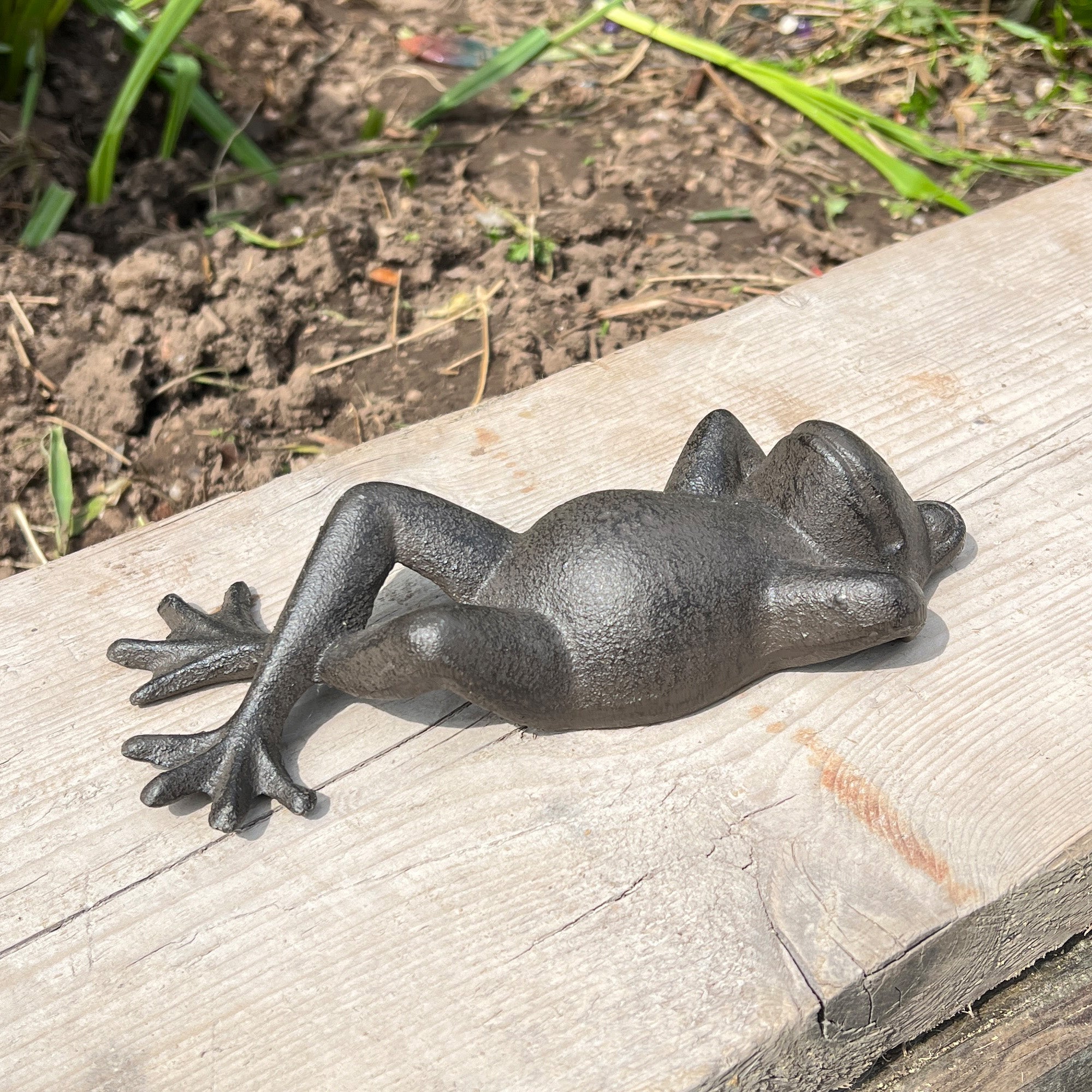 Sunbathing Frog Garden Ornament - Cast Iron