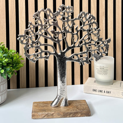 35cm Metal Tree of Life on Wood Ornament