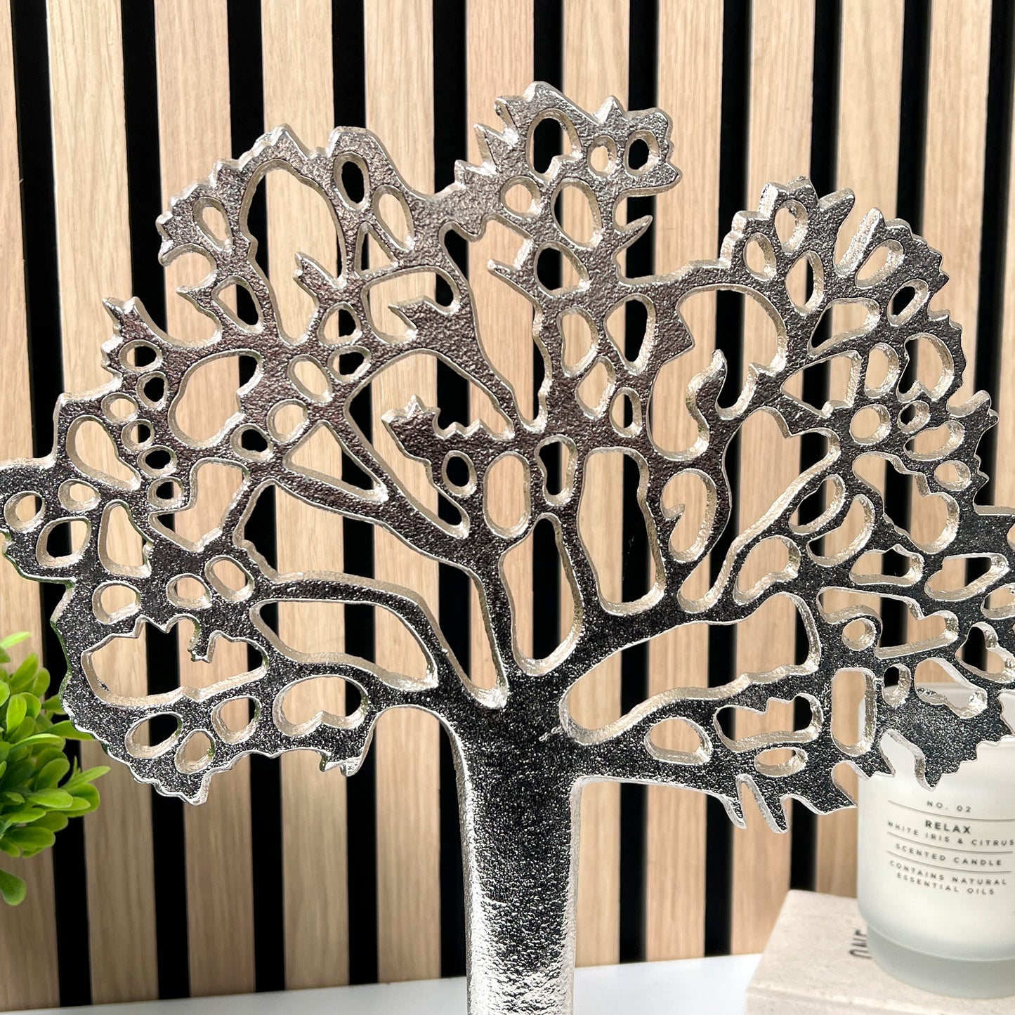 35cm Metal Tree of Life on Wood Ornament