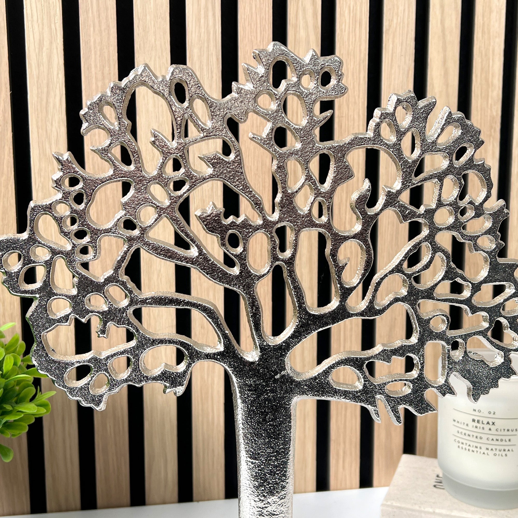 35cm Metal Tree of Life on Wood Ornament