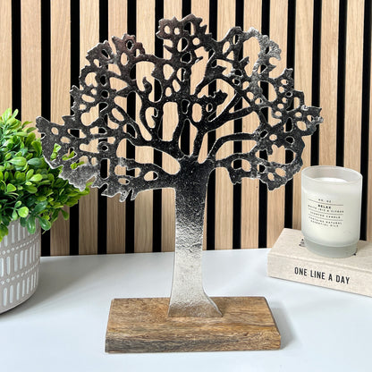 35cm Metal Tree of Life on Wood Ornament