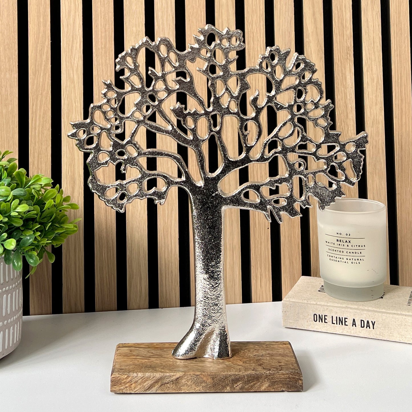 35cm Metal Tree of Life on Wood Ornament