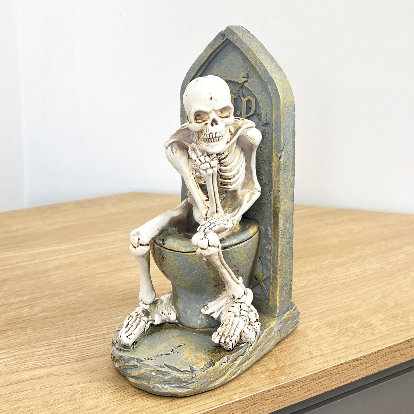 Skeleton on Tombstone Toilet Ornament - Resin