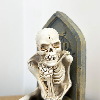 Skeleton on Tombstone Toilet Ornament - Resin