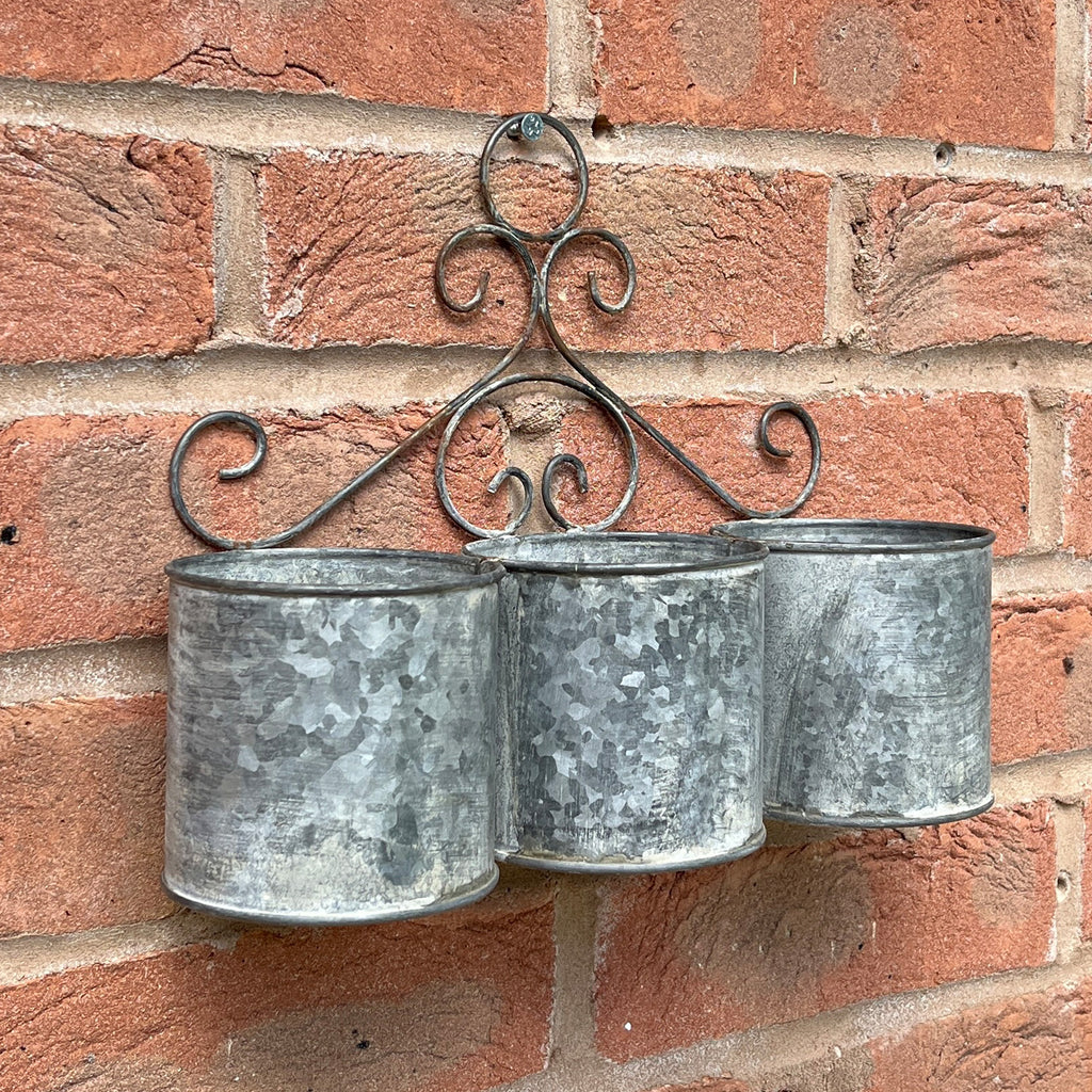Vintage 3 Pot Wall Mounted Planter – Zinc