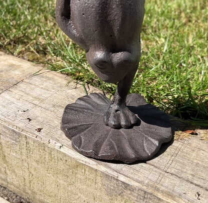 Hand Standing Frog on Lily Pad - Cast Iron