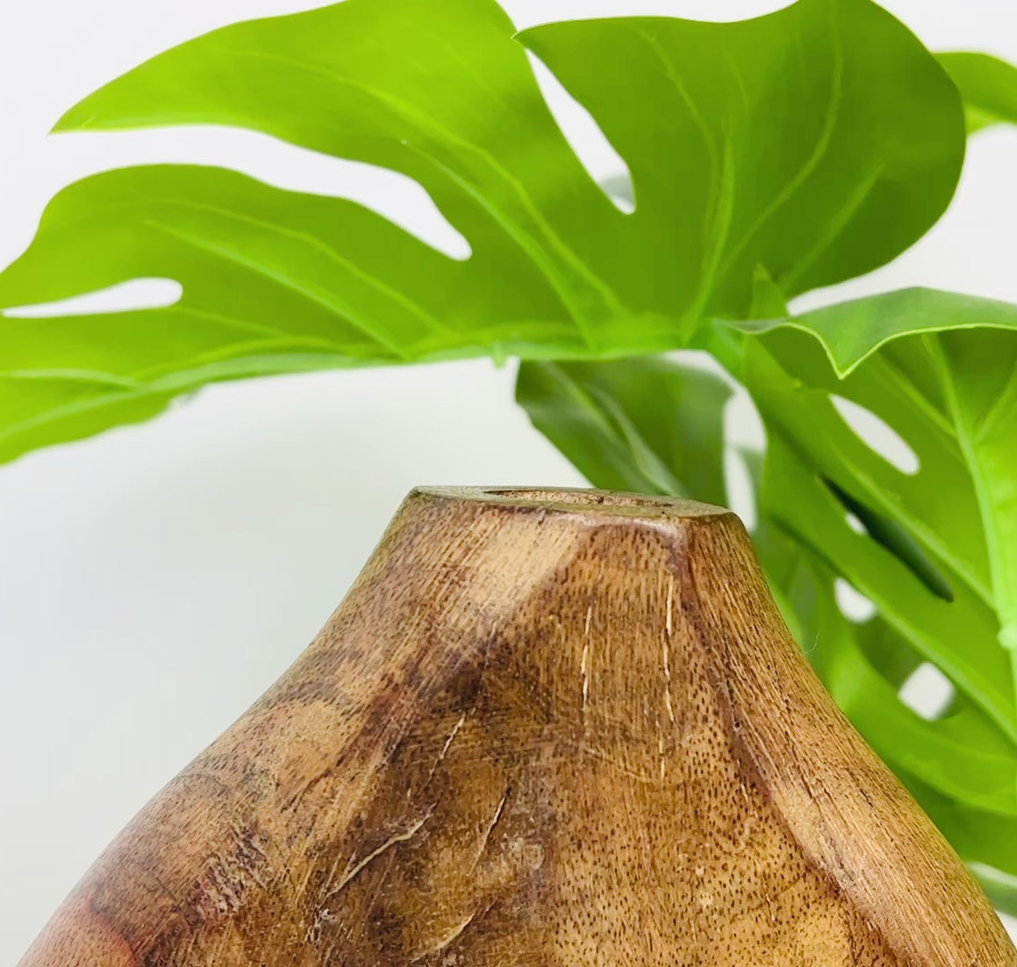 32cm Tall Oval Wooden Vase