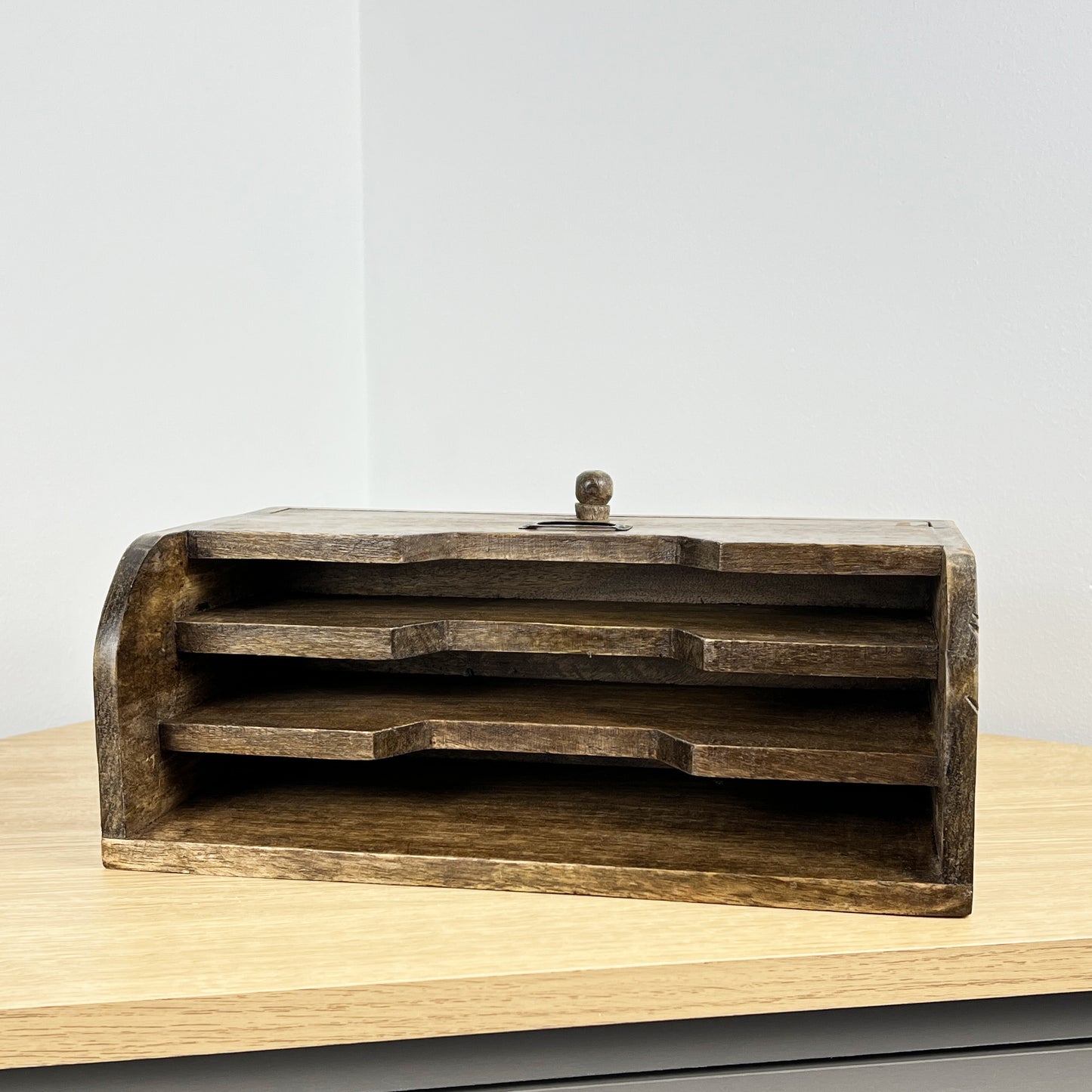 Large Mango Wood Letter Rack Desk Organiser