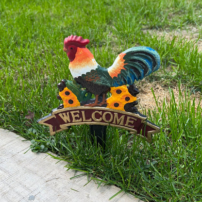 Rooster Welcome Lawn Sign with Stake