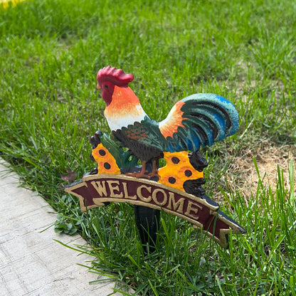 Rooster Welcome Lawn Sign with Stake