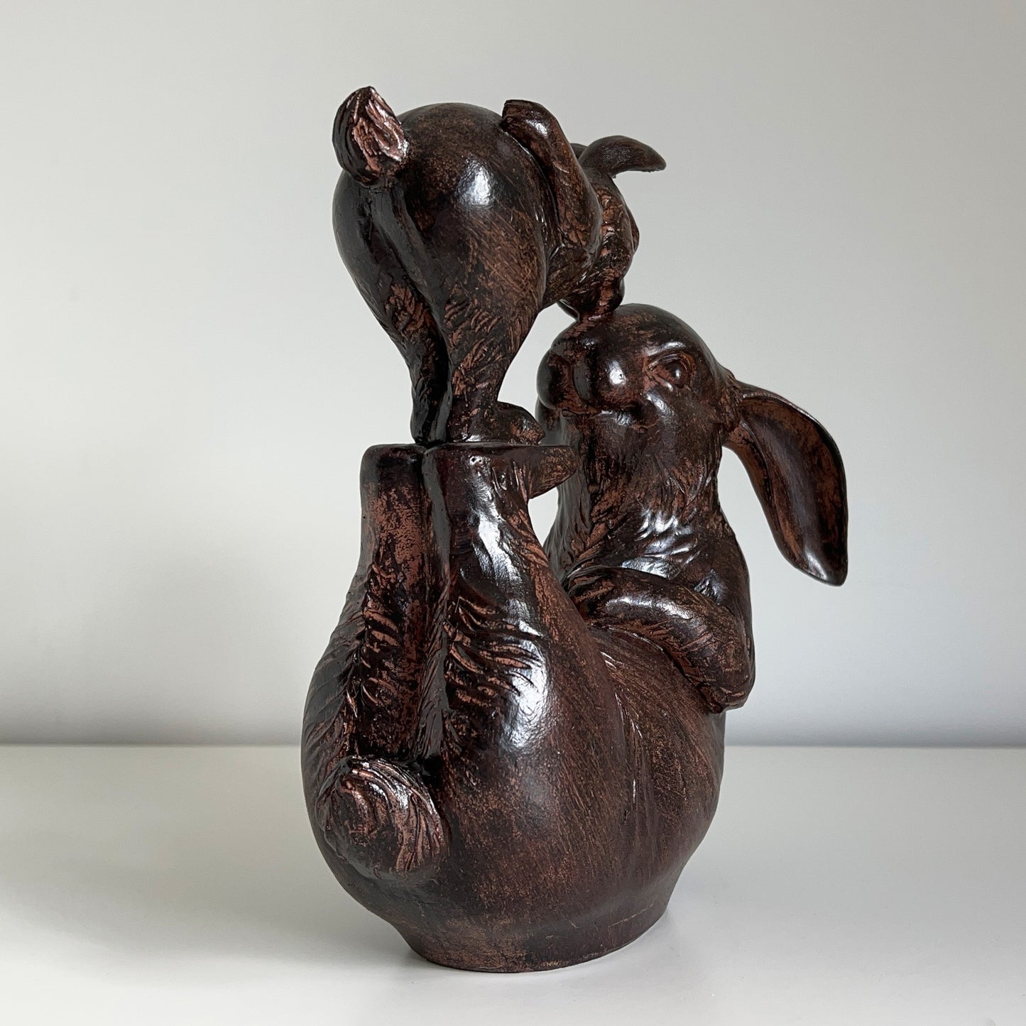 Large Mother Balancing Baby Rabbit Ornament