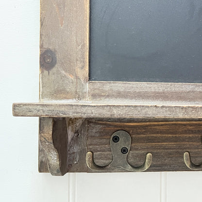 Rustic Chalkboard with Shelf and Storage Hooks