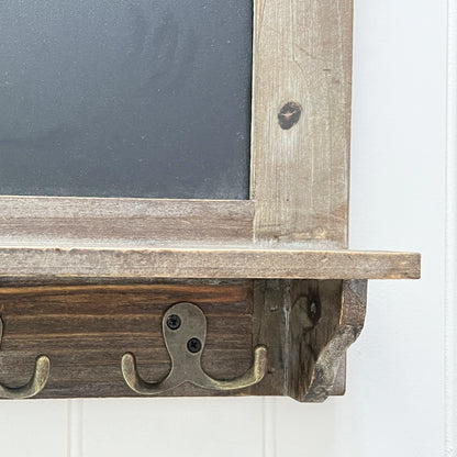 Rustic Chalkboard with Shelf and Storage Hooks