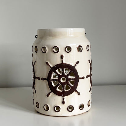 9" Ship's Wheel Ceramic Lantern