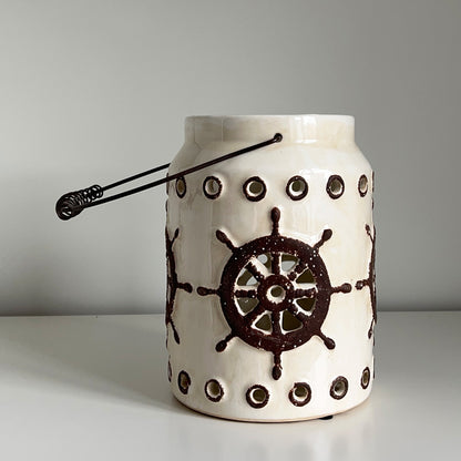 9" Ship's Wheel Ceramic Lantern