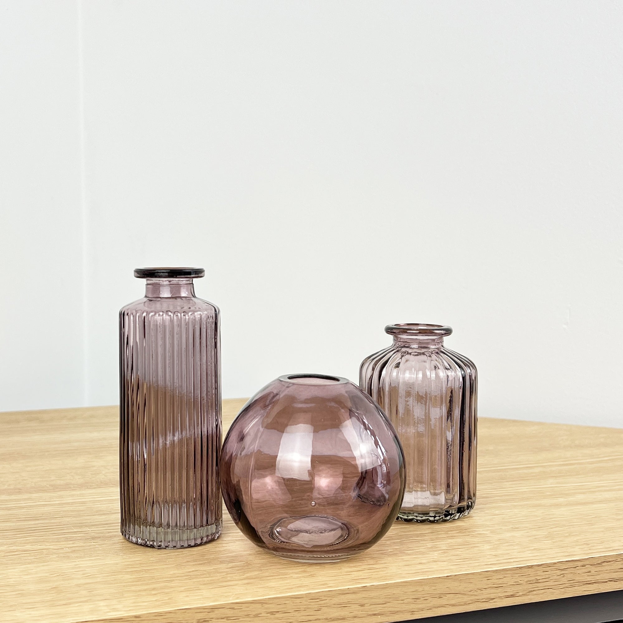 3 Piece Glass Bud Vase Set - Violet