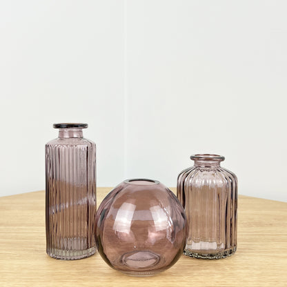 3 Piece Glass Bud Vase Set - Violet