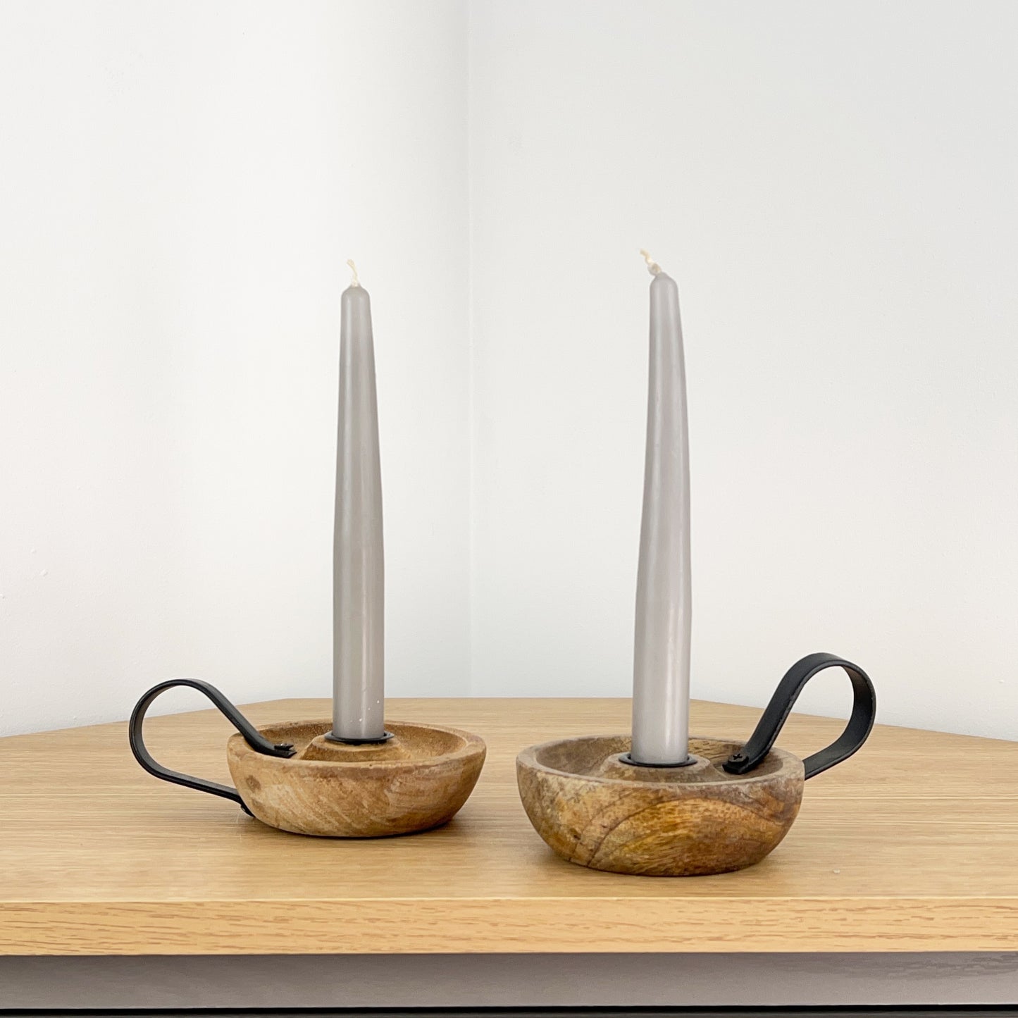 Pair of Mango Wood Chamber Stick Candle Holders