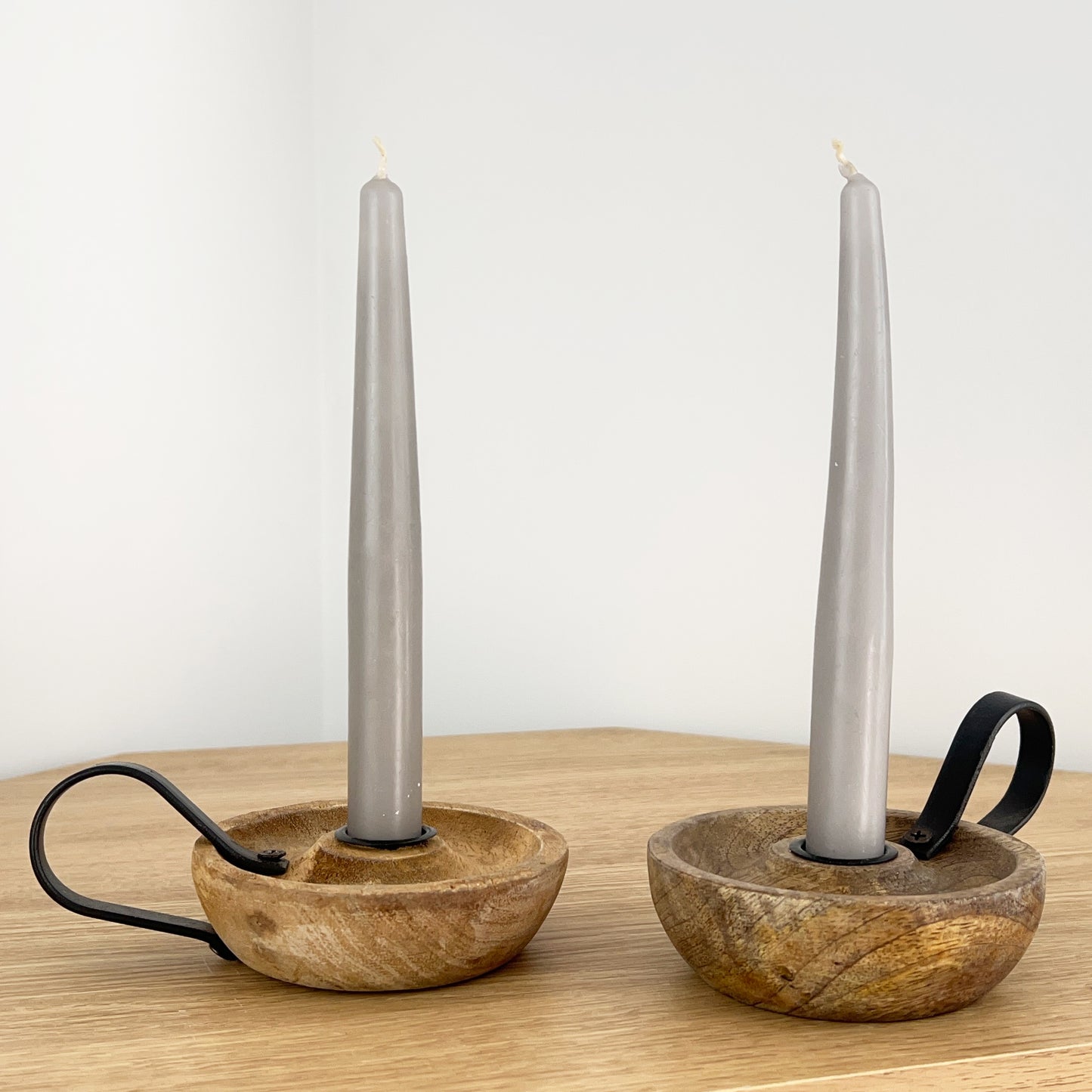 Pair of Mango Wood Chamber Stick Candle Holders