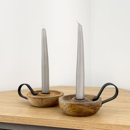 Pair of Mango Wood Chamber Stick Candle Holders