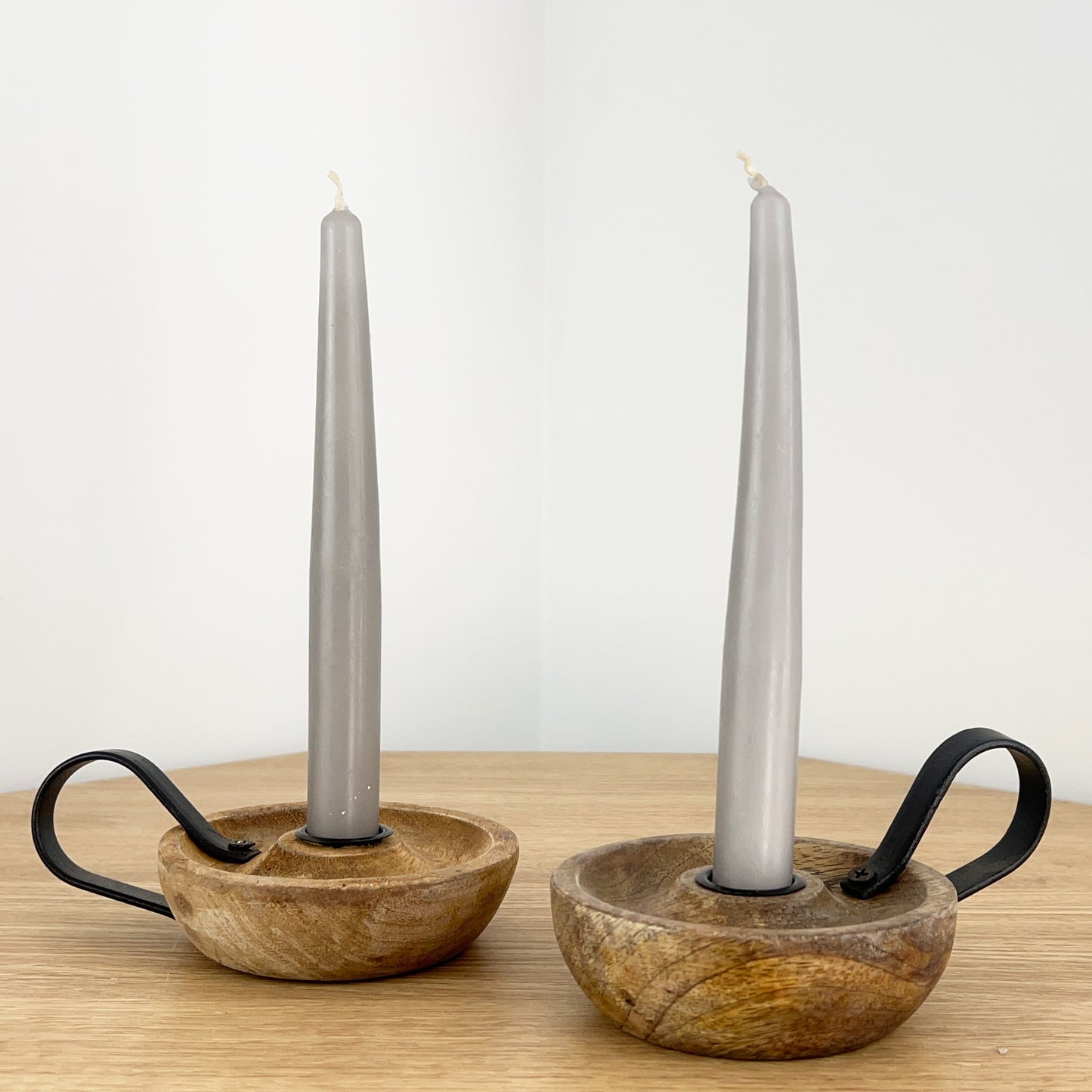 Pair of Mango Wood Chamber Stick Candle Holders