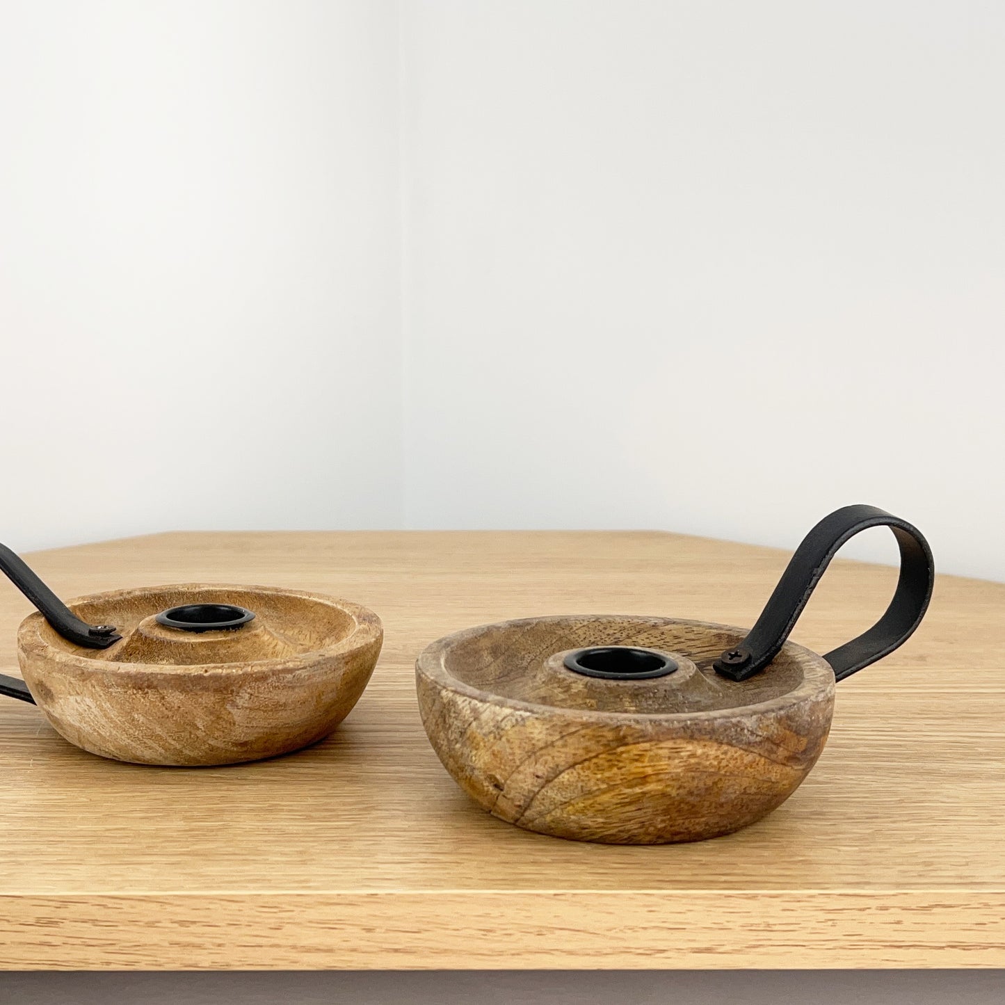 Pair of Mango Wood Chamber Stick Candle Holders