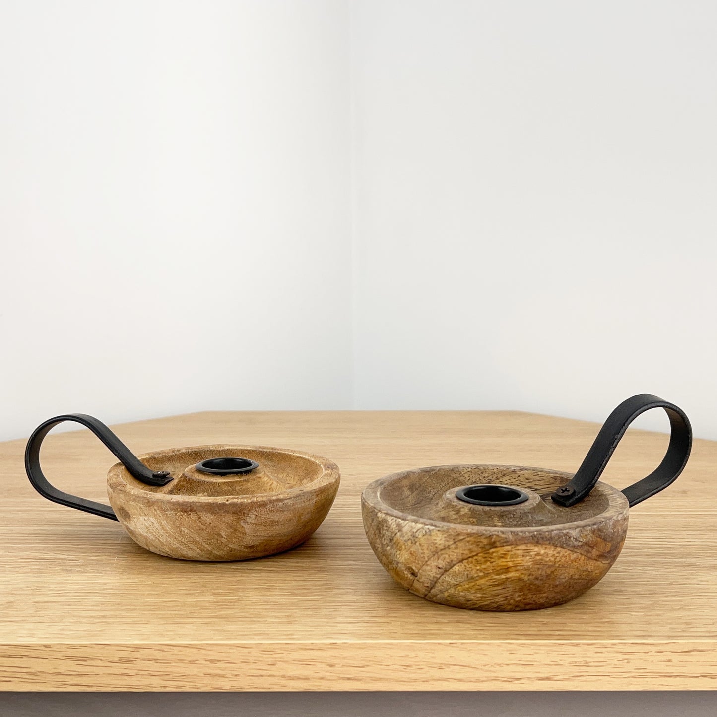 Pair of Mango Wood Chamber Stick Candle Holders