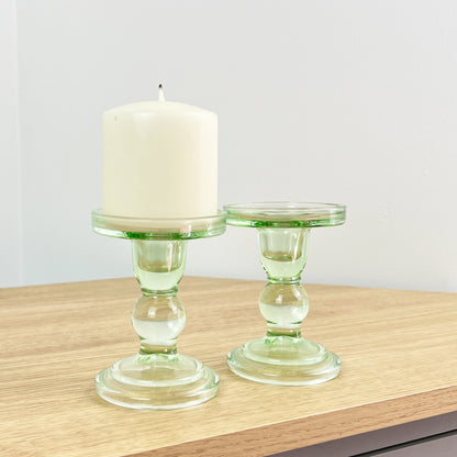 Set of 2 Clear Glass Candle Holders