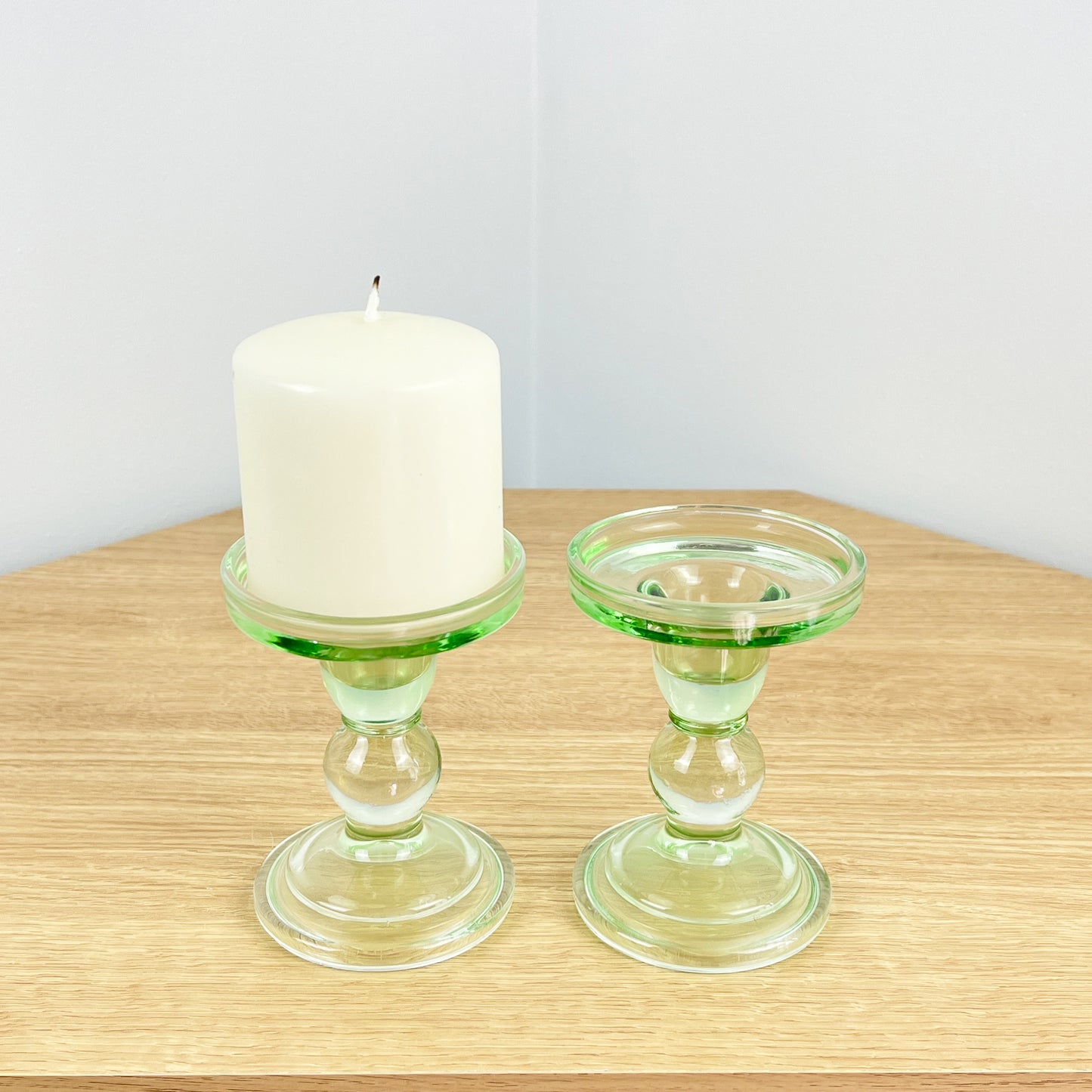 Set of 2 Clear Glass Candle Holders