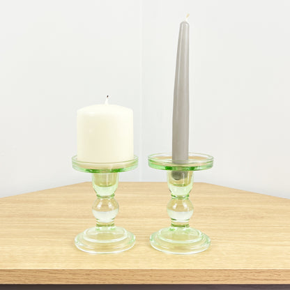 Set of 2 Clear Glass Candle Holders