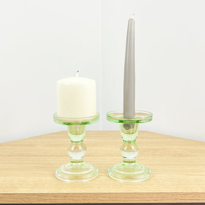 Set of 2 Clear Glass Candle Holders