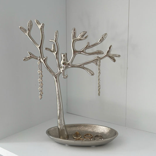 Cat In Tree Jewellery Stand - Silver