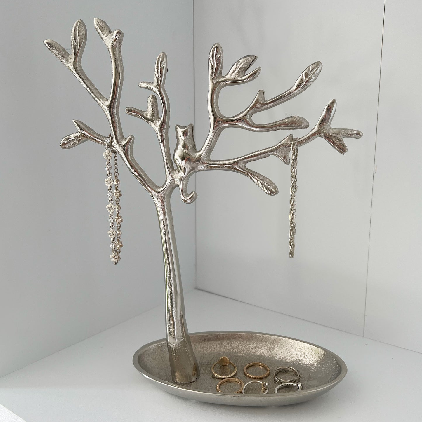 Cat In Tree Jewellery Stand - Silver