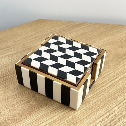 Monochrome Coasters and Holder Set