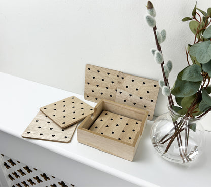 Hearts Wooden Coasters with Holder