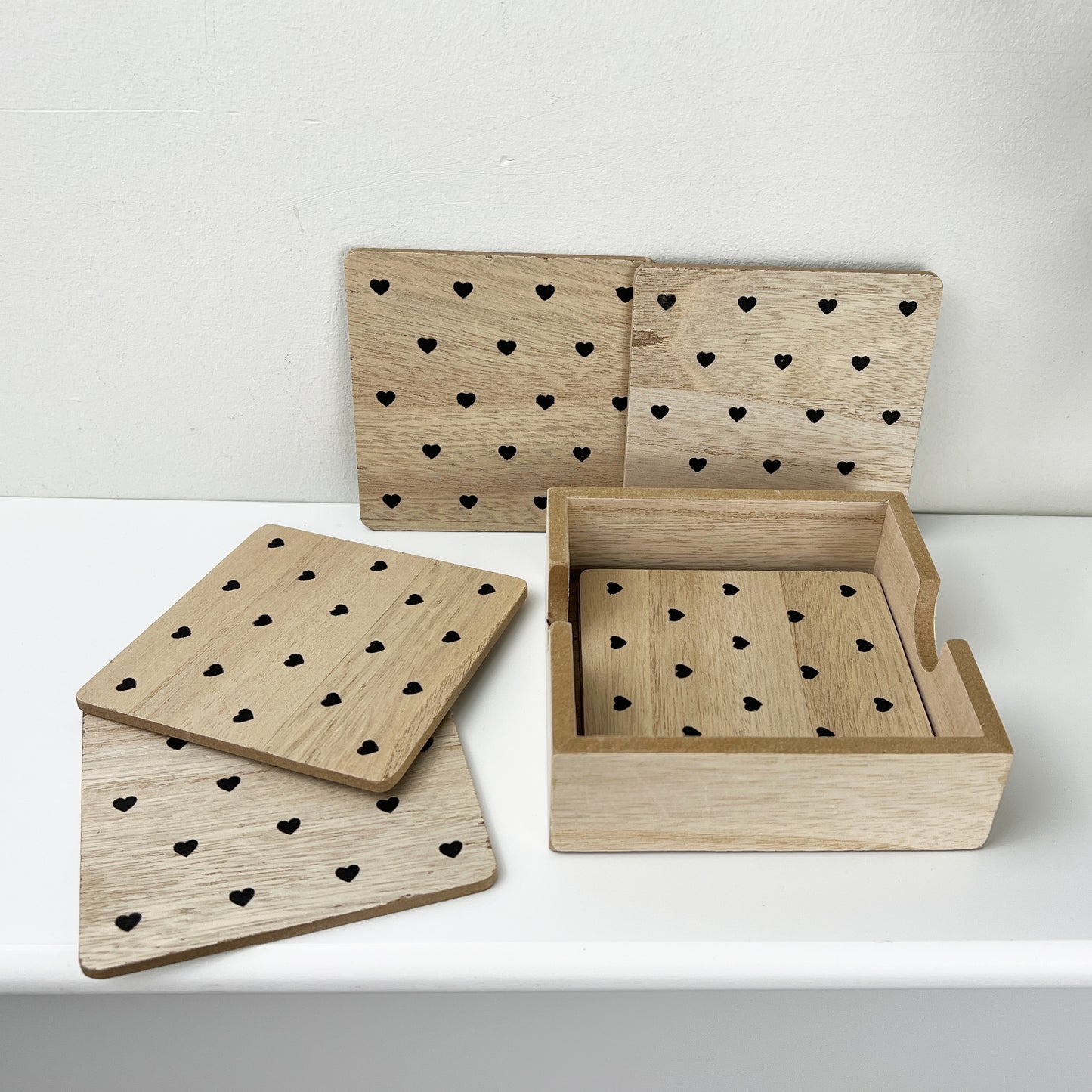 Hearts Wooden Coasters with Holder