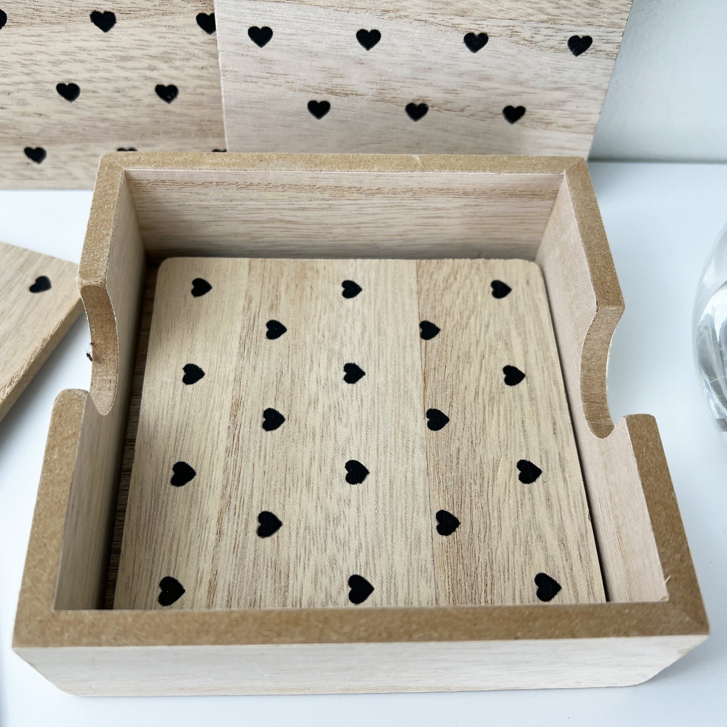 Hearts Wooden Coasters with Holder