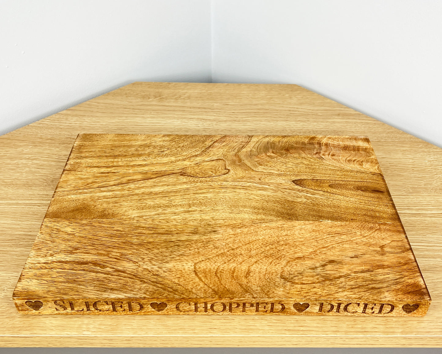 Mango Wood Chopping Board - 'Sliced Chopped Diced'