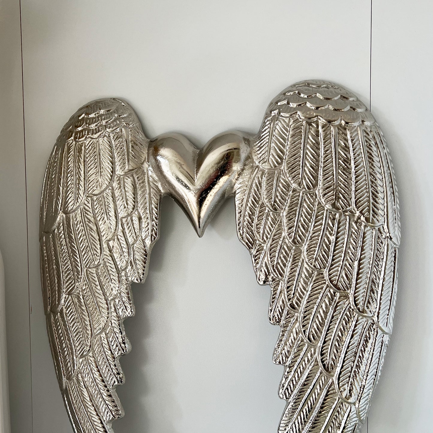 Silver Angel Wings Metal Wall Art Close Up 1