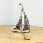 Metal Boat on Wood Ornament