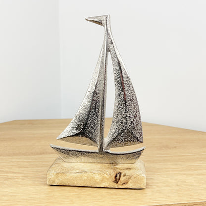 Metal Boat on Wood Ornament