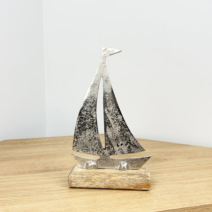 Metal Boat on Wood Ornament