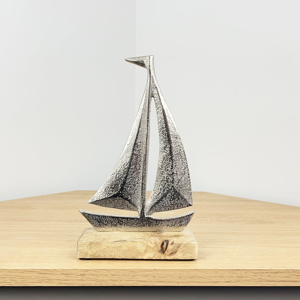 Metal Boat on Wood Ornament