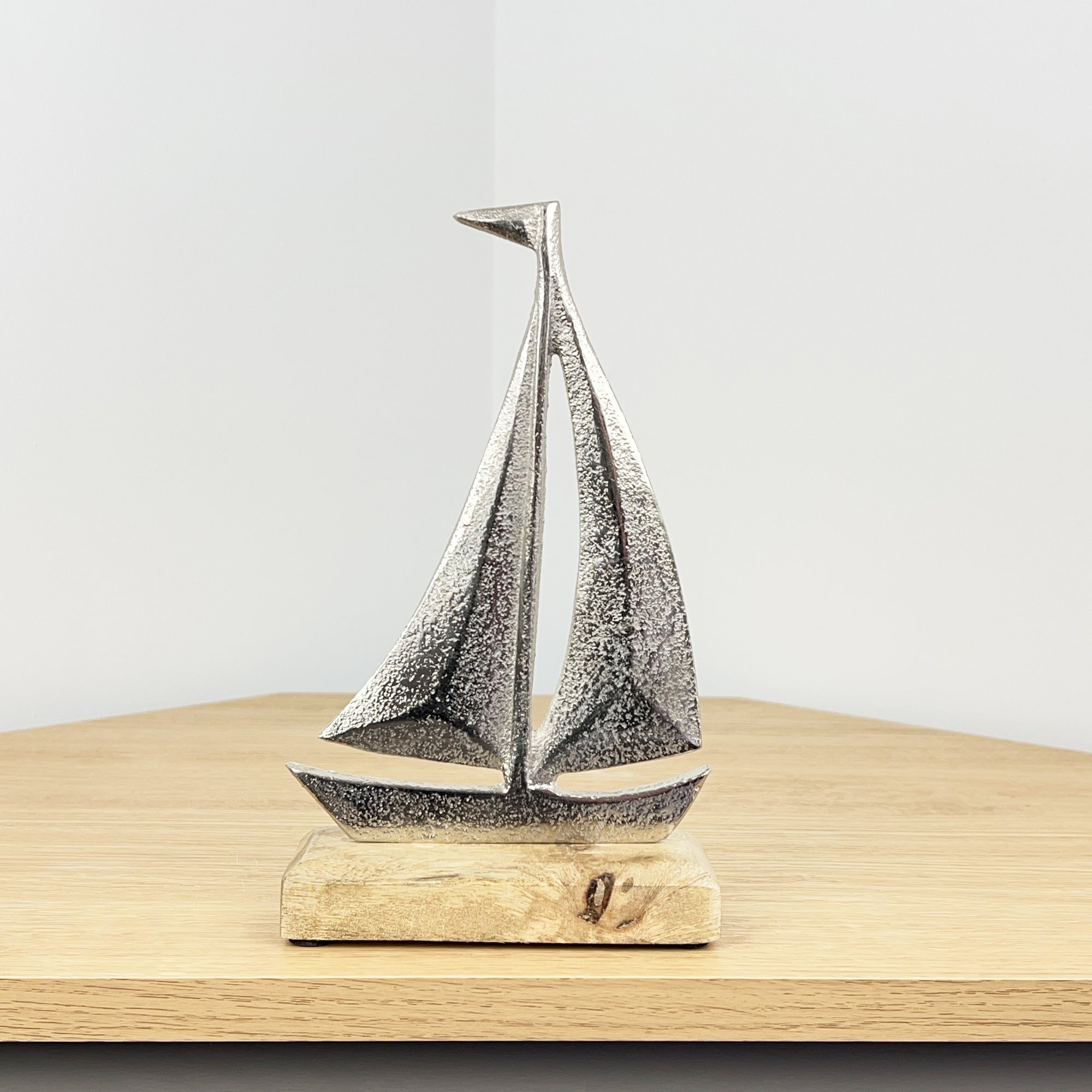 Metal Boat on Wood Ornament
