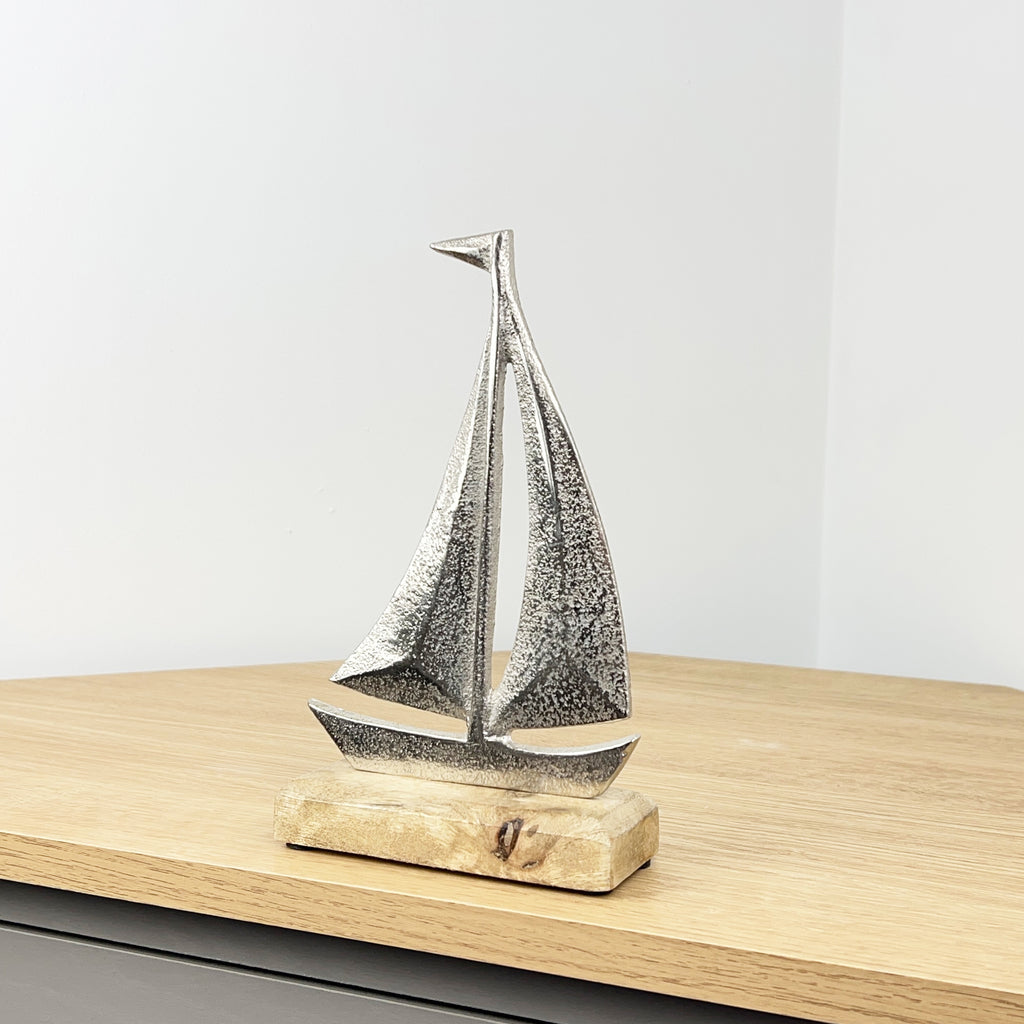 Metal Boat on Wood Ornament