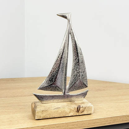 Metal Boat on Wood Ornament