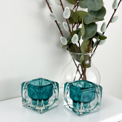 Pair of Glass Block Candle Holders