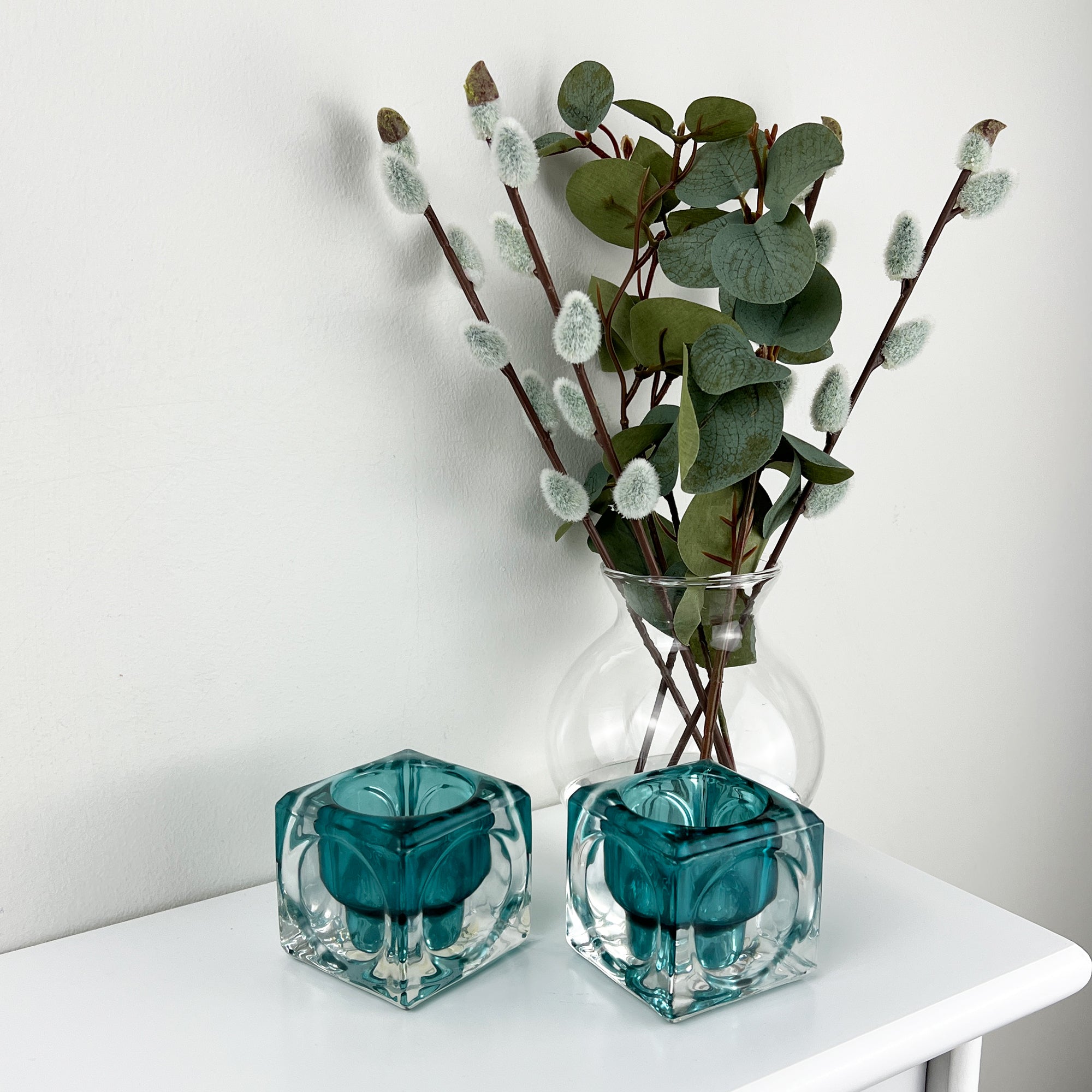 Pair of Glass Block Candle Holders